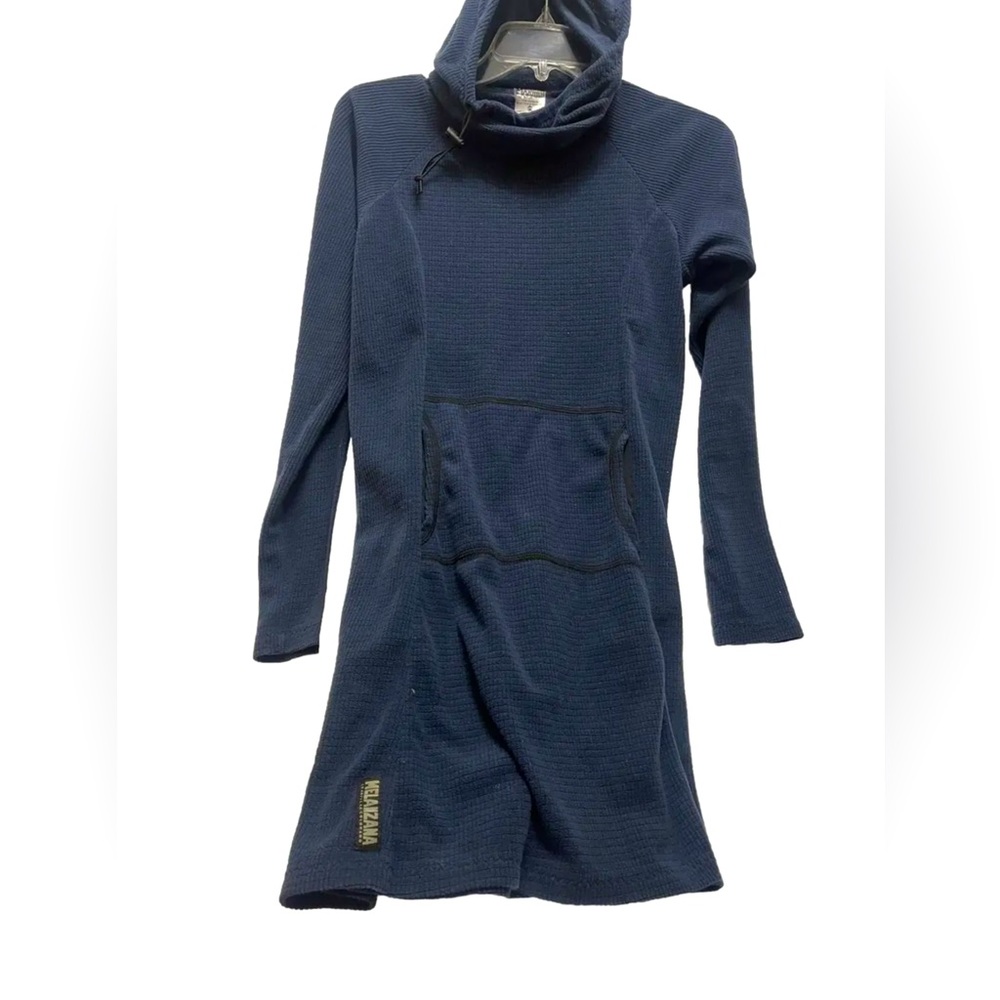 Melanzana Navy Micro Grid Hoodie Dress S